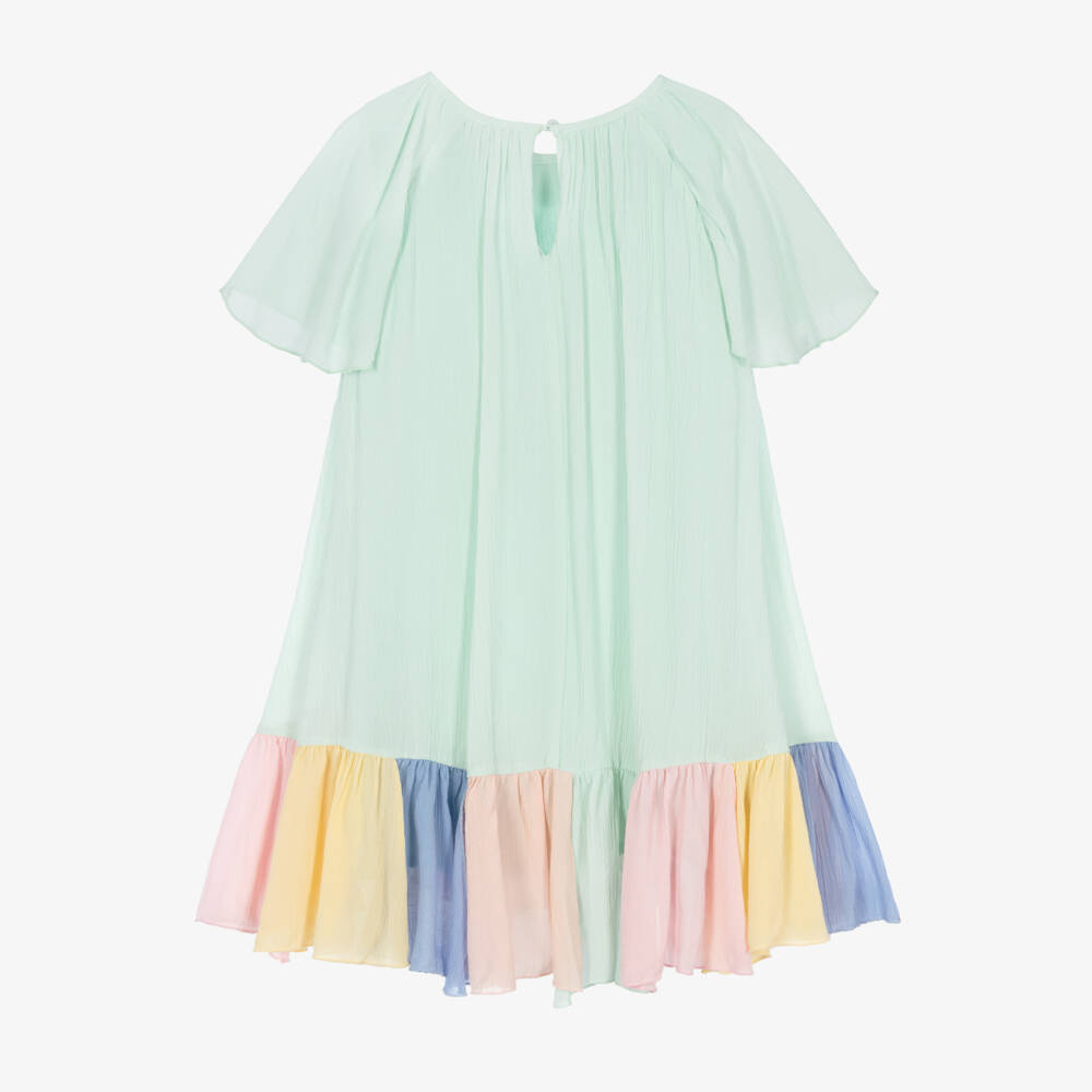 Stella McCartney Kids-Girls Pastel Green Dress with Rainbow Hem | Childrensalon Outlet