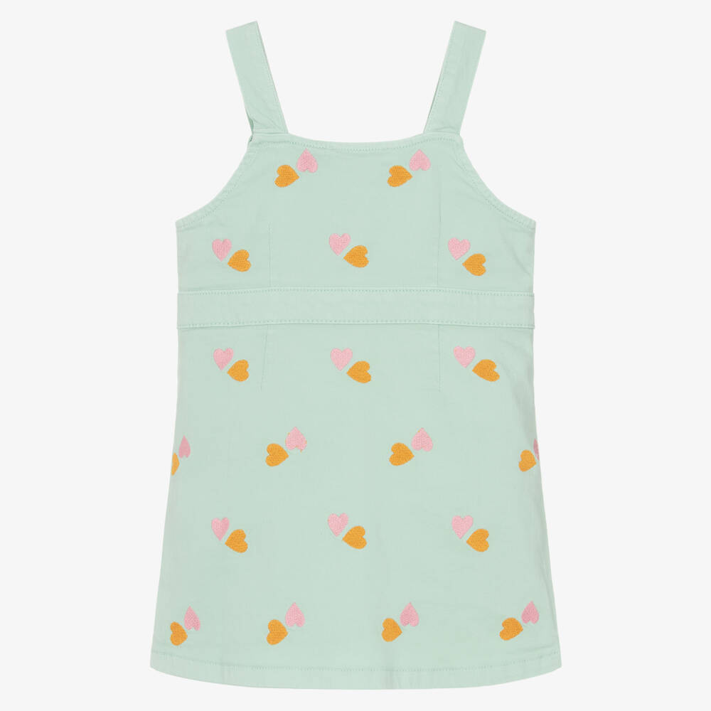 Stella McCartney Kids-Girls Pastel Green Embroidered Hearts Pinafore Dress | Childrensalon Outlet