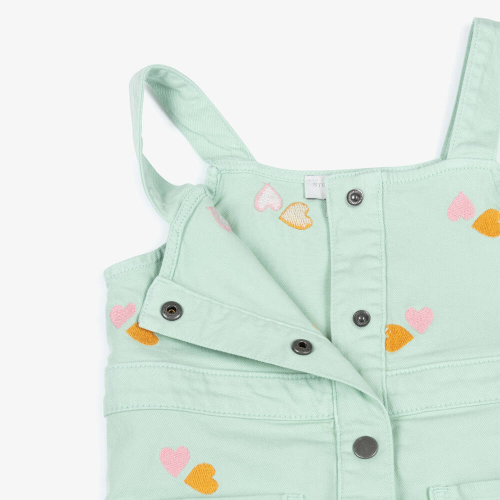 Stella McCartney Kids-Girls Pastel Green Embroidered Hearts Pinafore Dress | Childrensalon Outlet