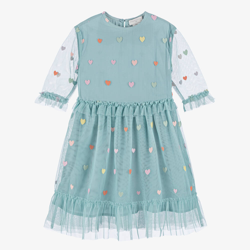 Stella McCartney Kids-Girls Pastel Green Tulle Hearts Dress | Childrensalon Outlet