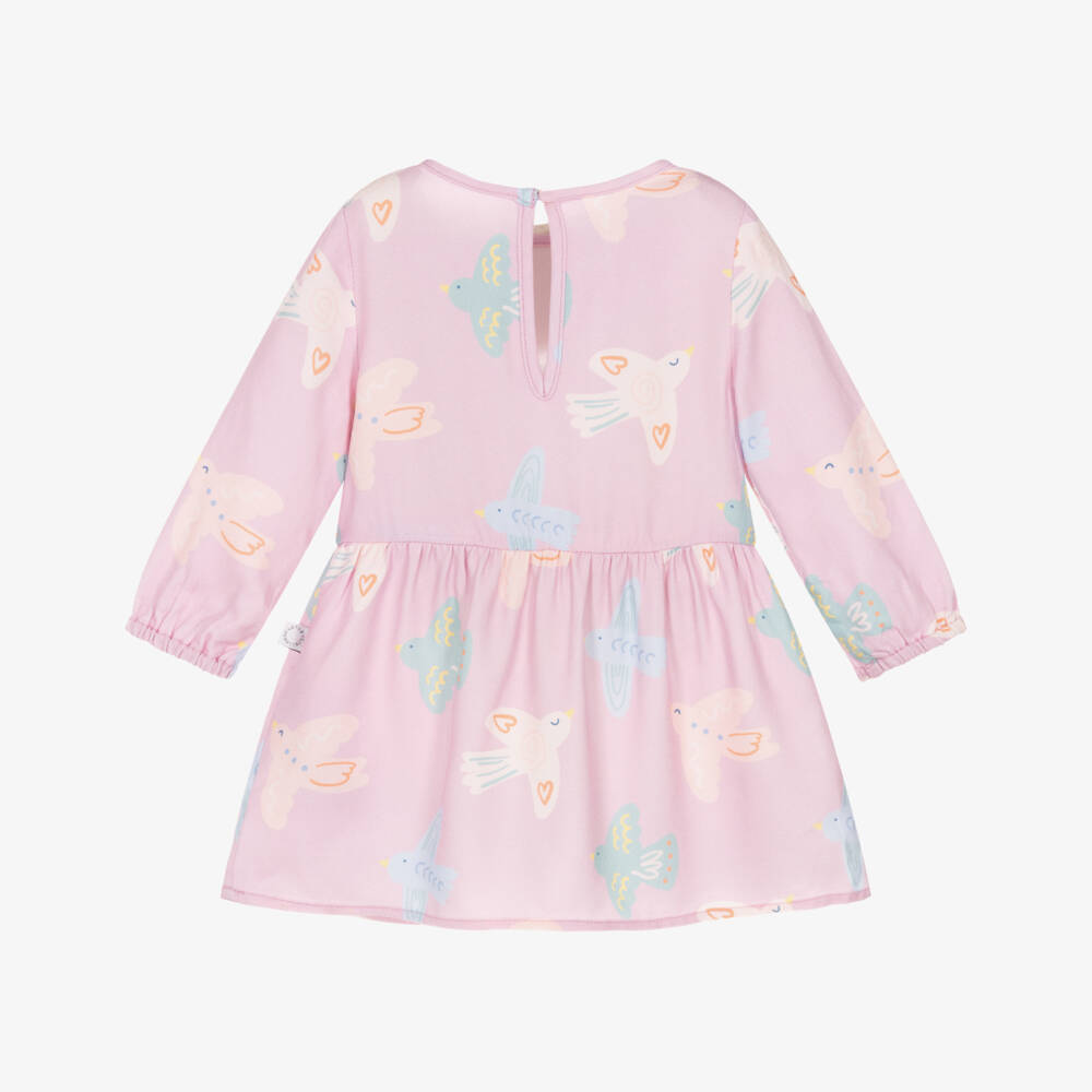 Stella McCartney Kids-Girls Pastel Pink Bird Print Long Sleeve Dress | Childrensalon Outlet