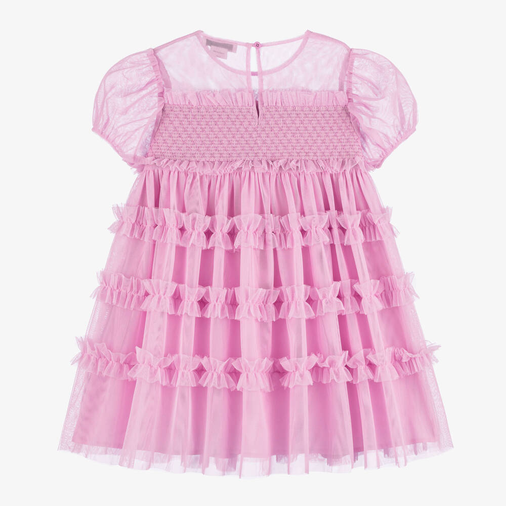 Stella McCartney Kids-Платье из розового тюля с присборенной вышивкой для девочек | Childrensalon Outlet