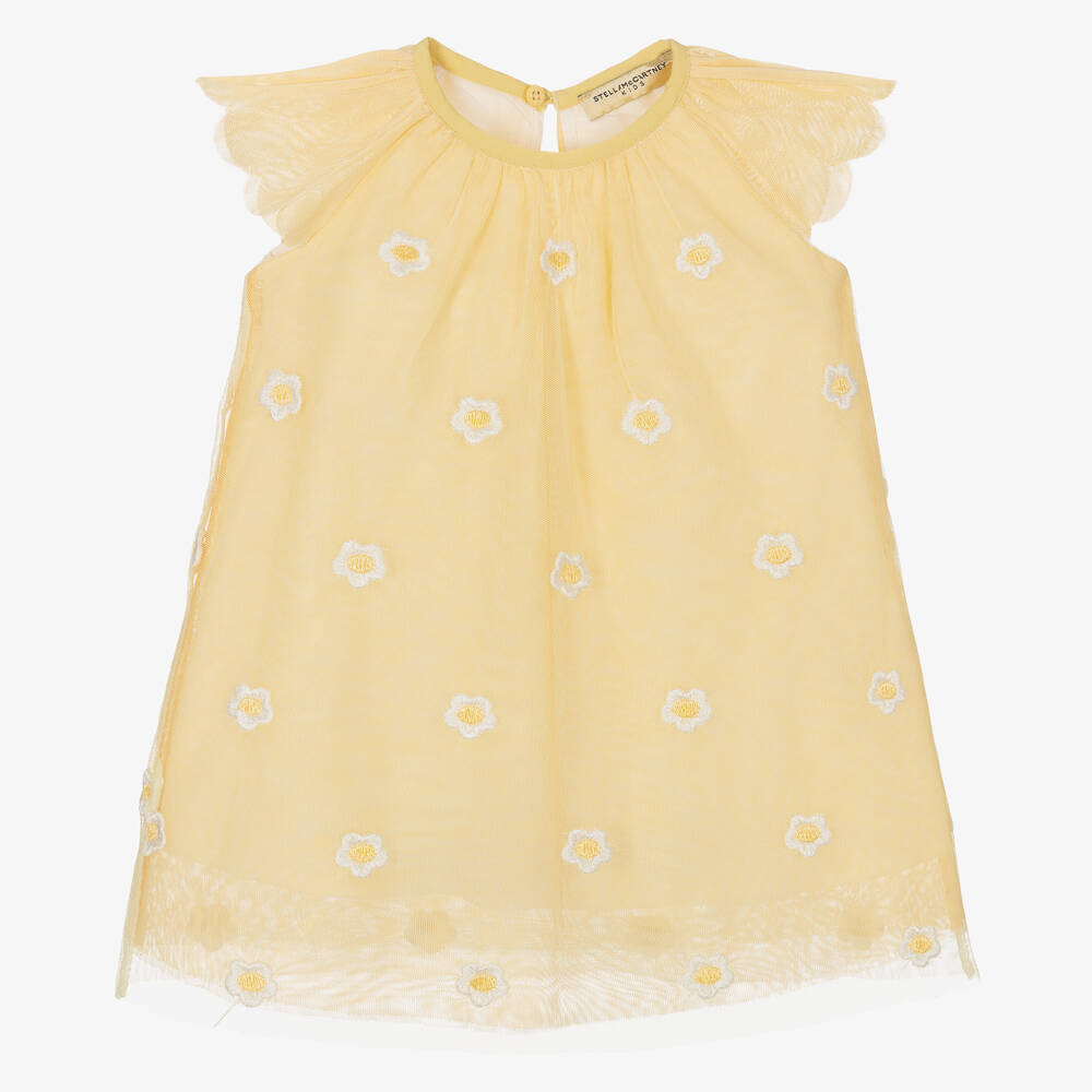 Stella McCartney Kids - Girls Pastel Yellow Daisy Tulle Dress | Childrensalon