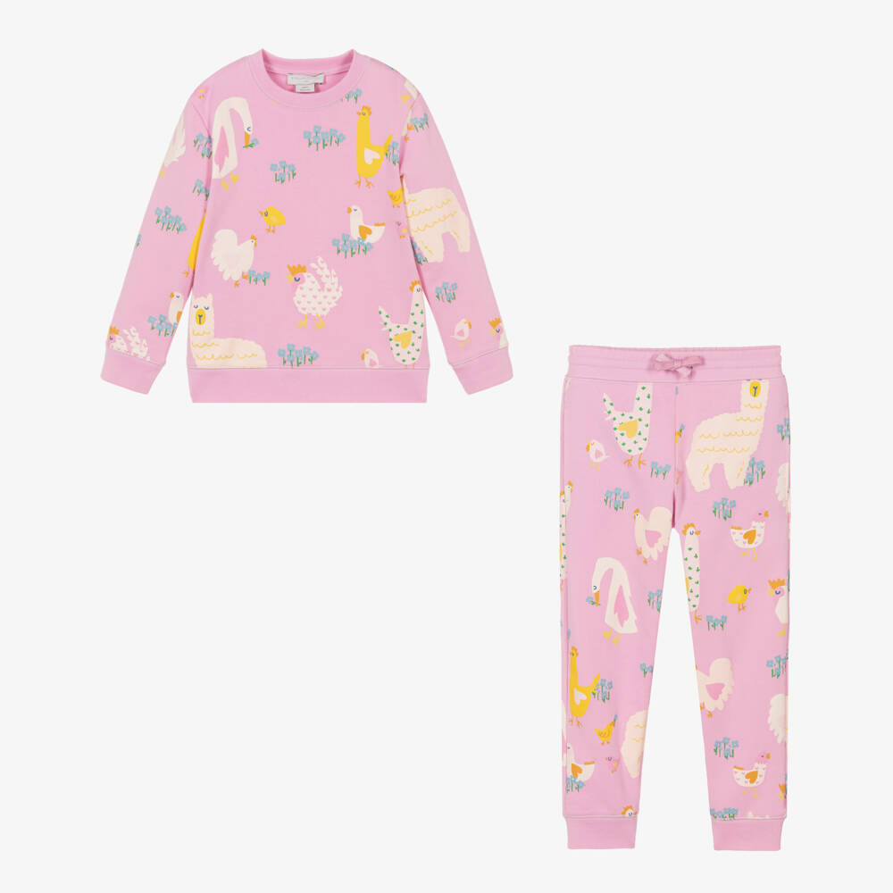 Stella McCartney Kids-Girls Pink Animal Pattern Tracksuit | Childrensalon Outlet