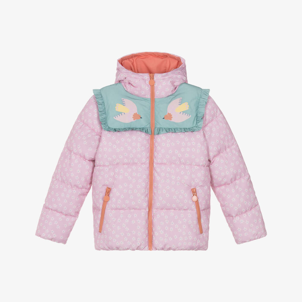 Stella McCartney Kids-Пуховик с птицами розовый для девочек | Childrensalon Outlet