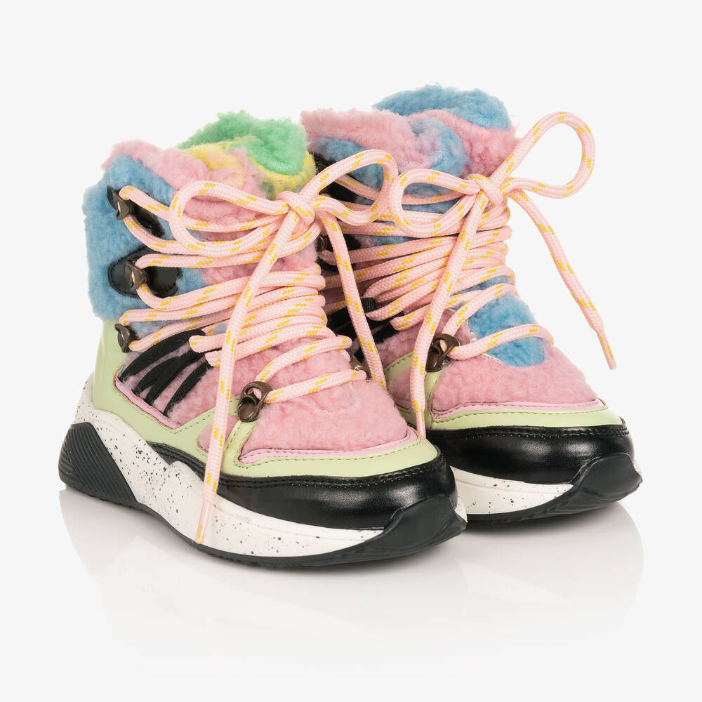 Stella McCartney Kids - Girls Pink & Blue Fleece Boots | Childrensalon