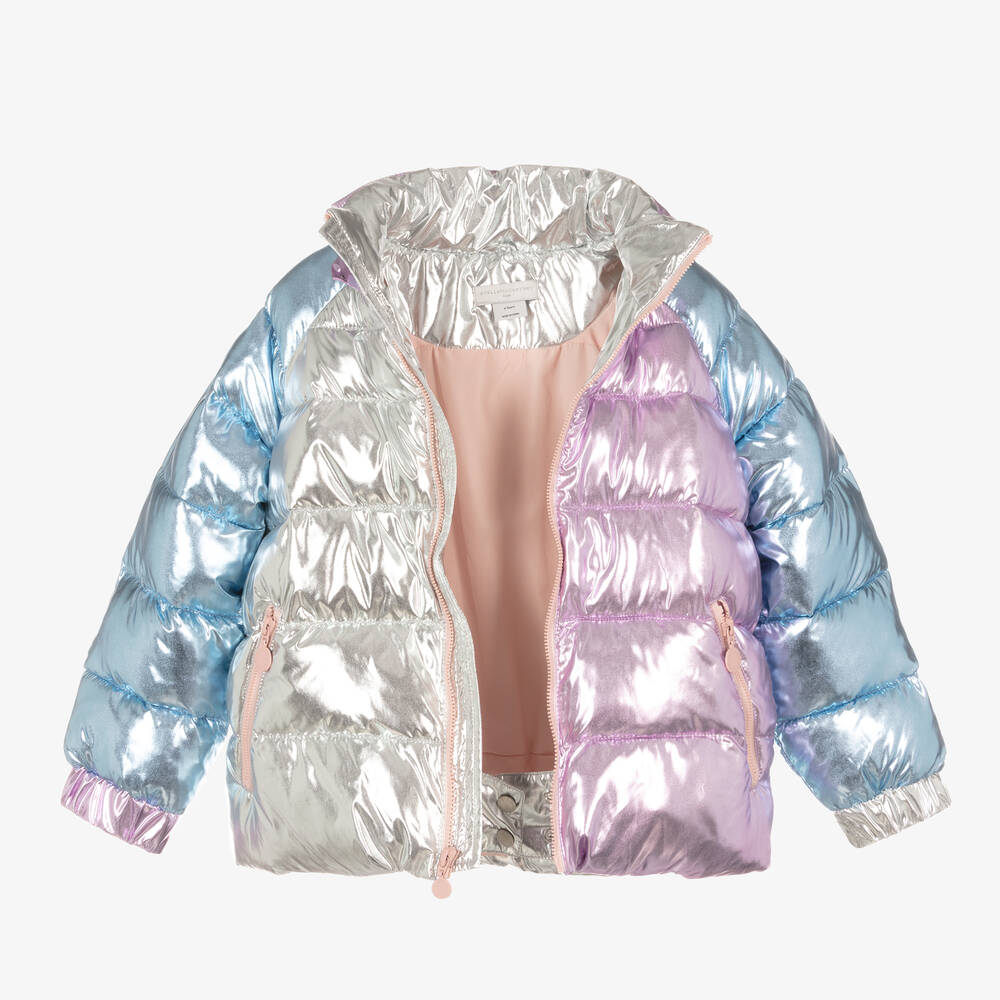 Stella McCartney Kids Girls Pink Blue Metallic Puffer Jacket