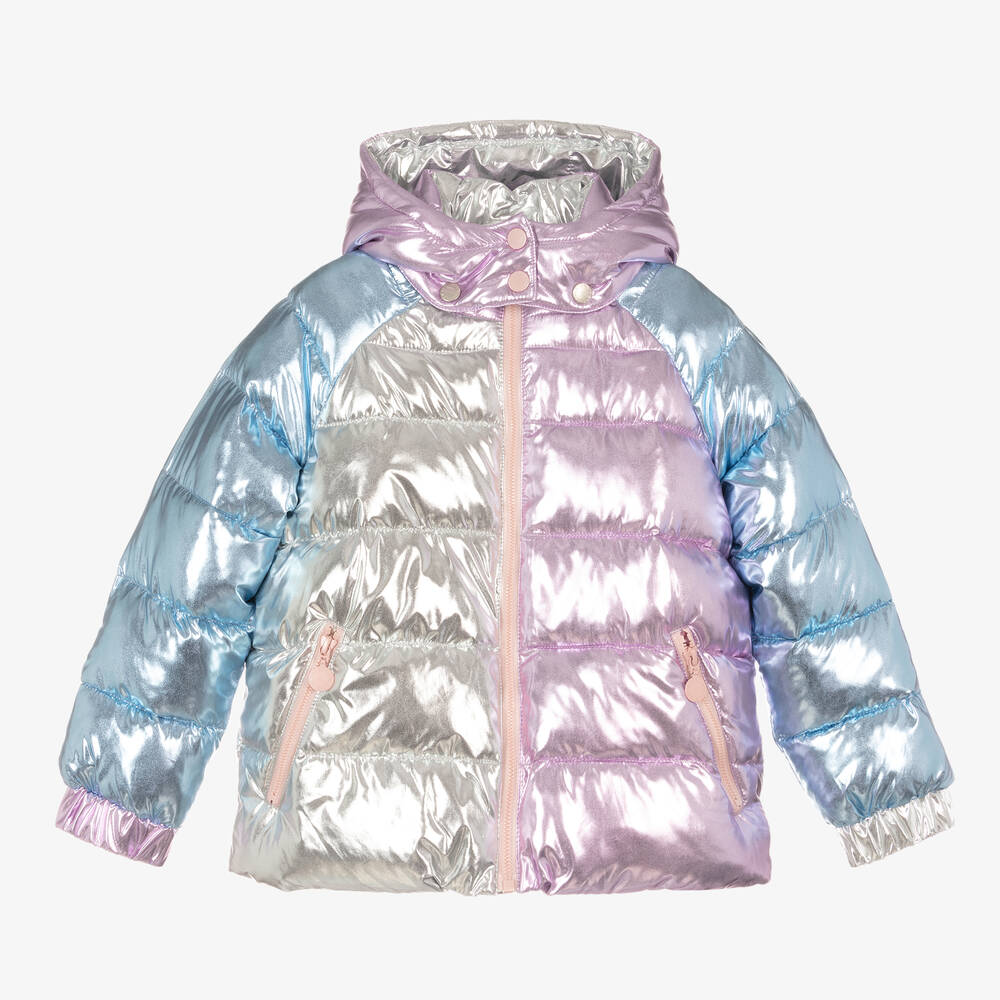 Stella McCartney Kids - Girls Pink & Blue Metallic Puffer Jacket | Childrensalon