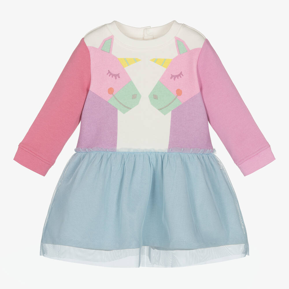 Stella McCartney Kids-فستان أطفال بناتي قطن عضوي لون زهري وأزرق | Childrensalon Outlet