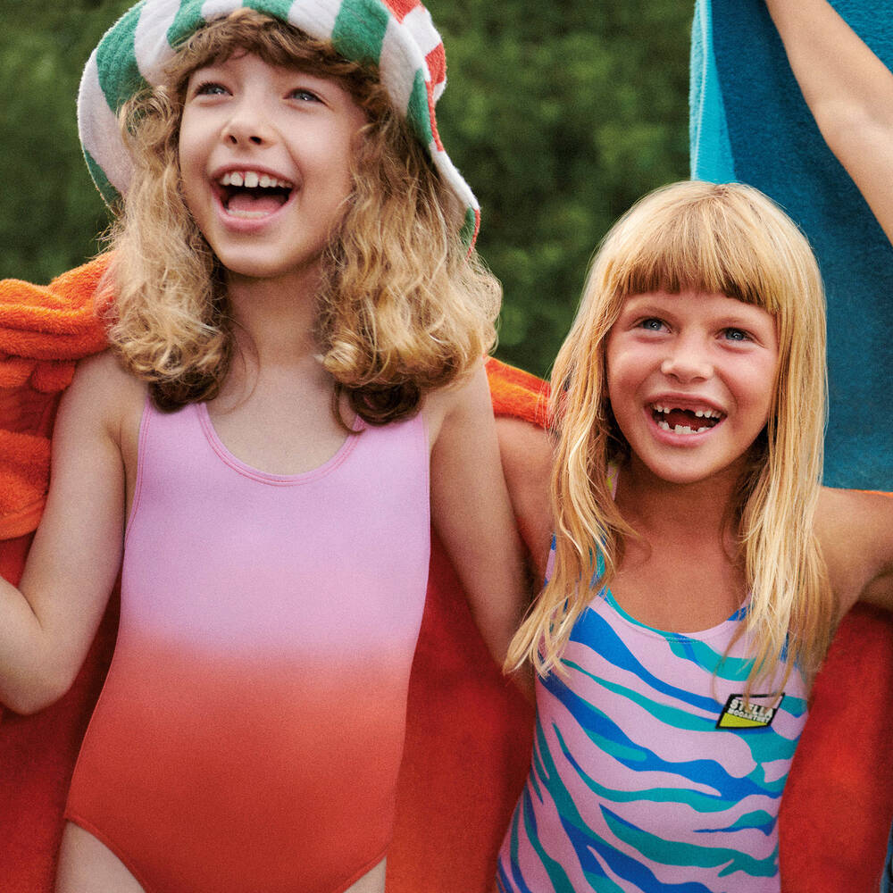 Stella McCartney Kids-Girls Pink & Blue Zebra Swimsuit (UPF50+) | Childrensalon Outlet