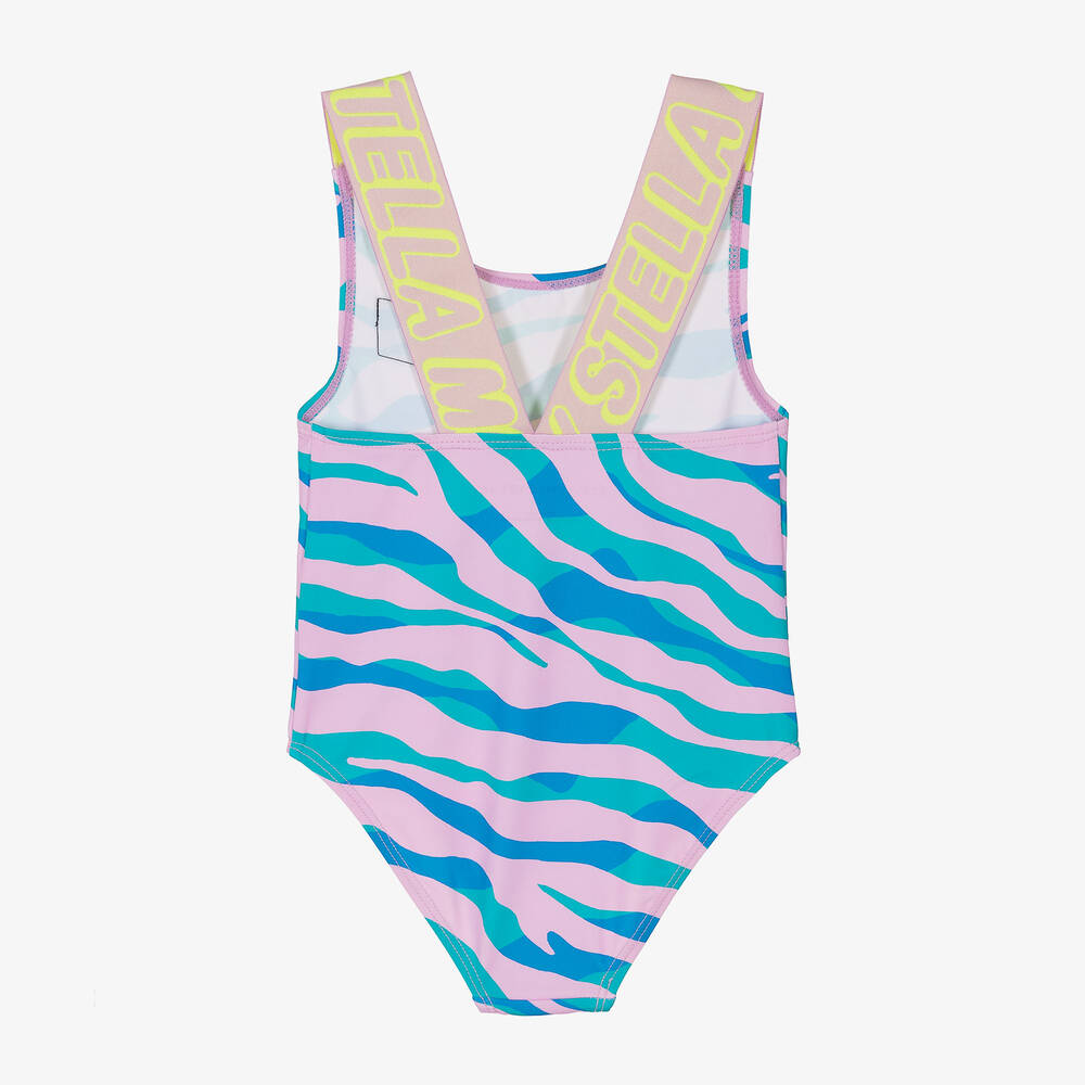 Stella McCartney Kids-Girls Pink & Blue Zebra Swimsuit (UPF50+) | Childrensalon Outlet