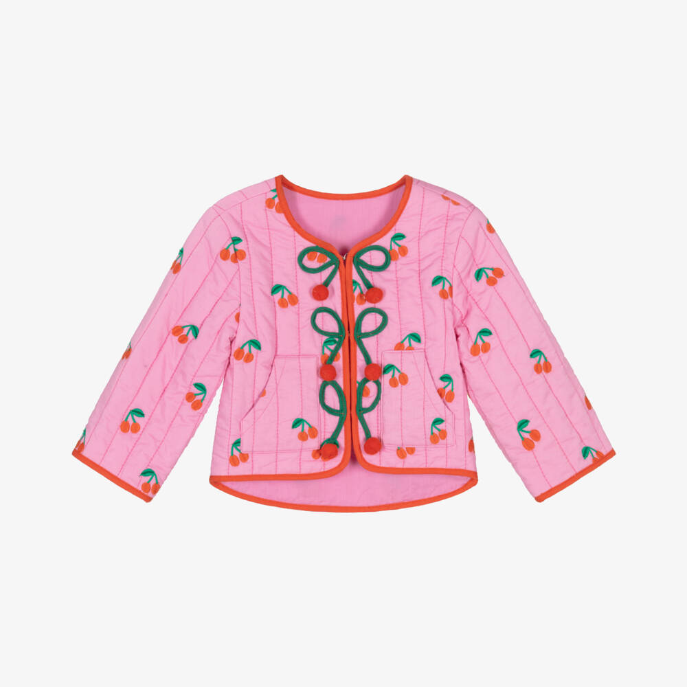 Stella McCartney Kids-Girls Pink Cherry Embroidered Cotton Jacket | Childrensalon Outlet