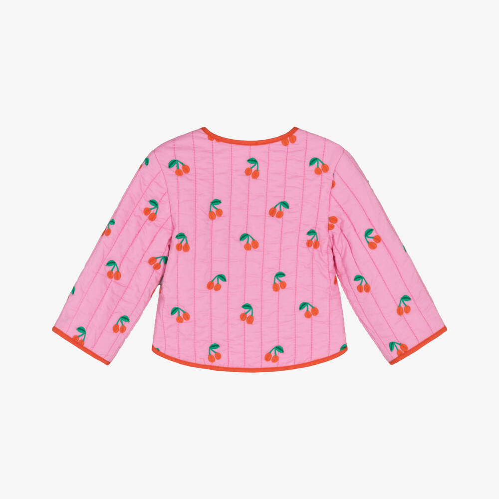 Stella McCartney Kids-Girls Pink Cherry Embroidered Cotton Jacket | Childrensalon Outlet