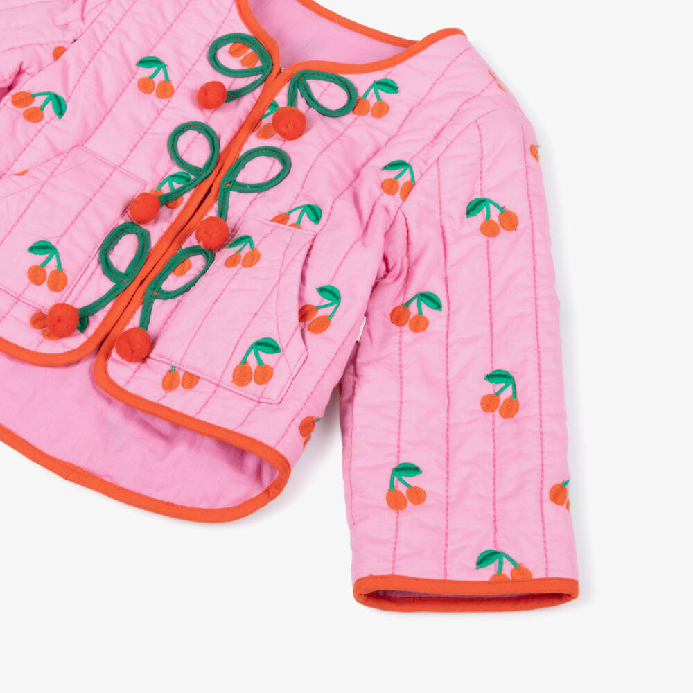 Stella McCartney Kids-Girls Pink Cherry Embroidered Cotton Jacket | Childrensalon Outlet