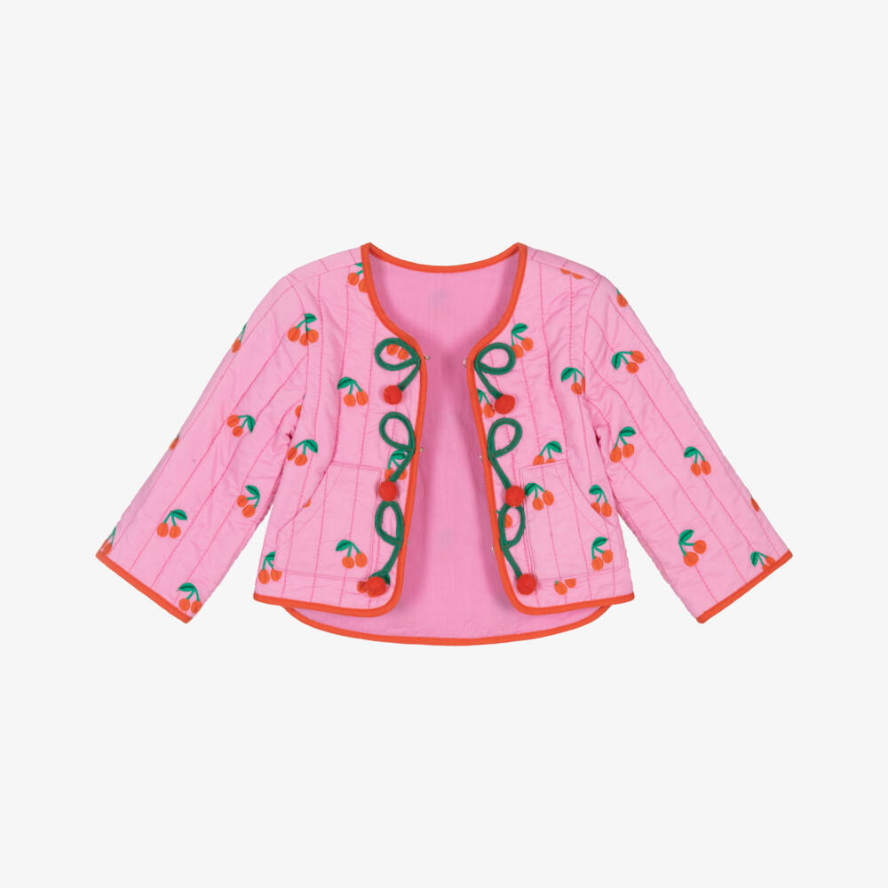Stella McCartney Kids-Girls Pink Cherry Embroidered Cotton Jacket | Childrensalon Outlet