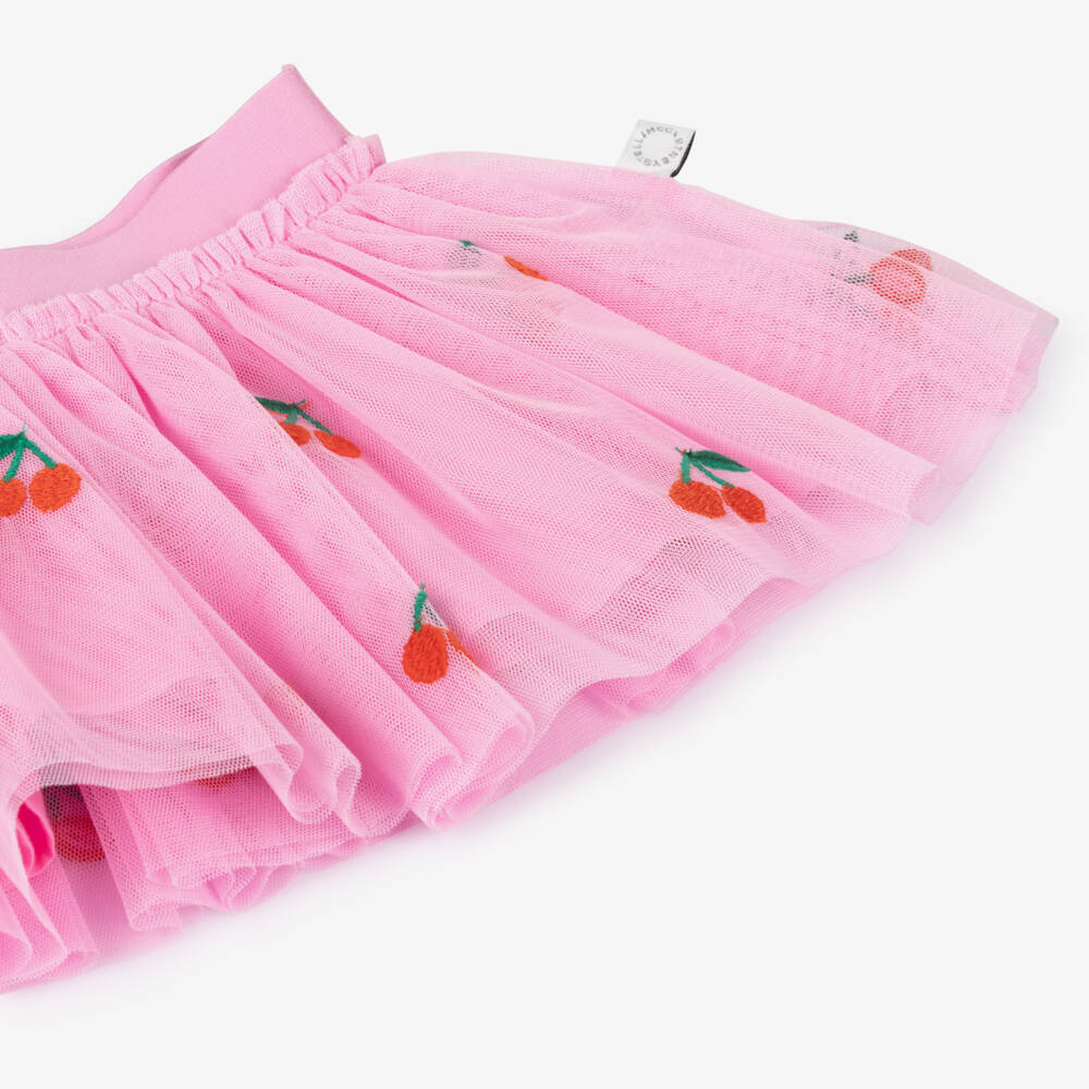 Stella McCartney Kids-Girls Pink Cherry Embroidered Tulle Skirt | Childrensalon Outlet