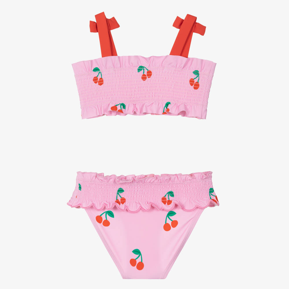 Stella McCartney Kids-بكيني بطبعة كرز وكشكش لون زهري (UPF50+) | Childrensalon Outlet