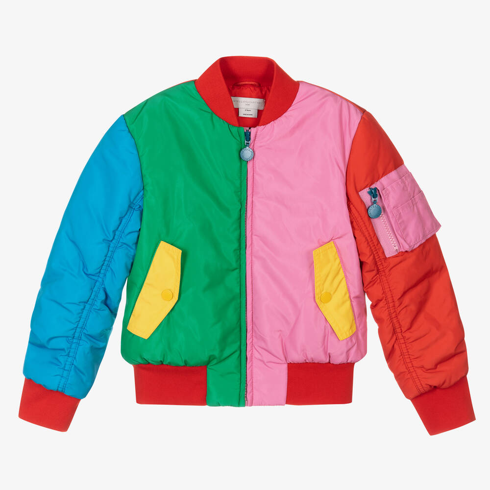 Stella McCartney Kids - Girls Pink Colourblock Bomber Jacket | Childrensalon