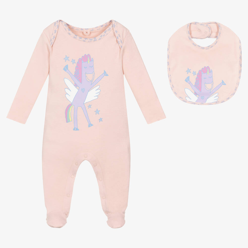 Stella McCartney Kids - Розовый комбинезон и слюнявчик из хлопка | Childrensalon