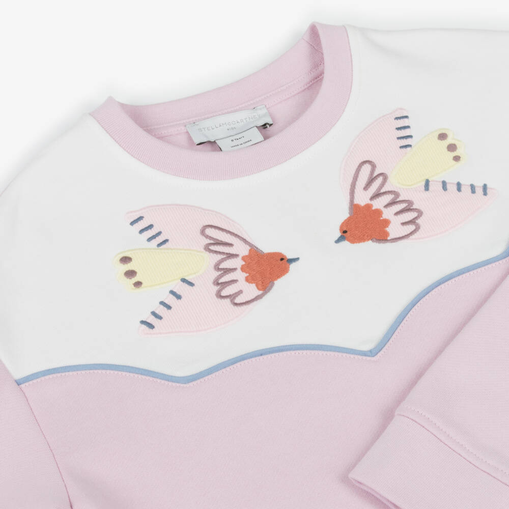 Stella McCartney Kids-Розовый хлопковый свитшот с птицей для девочек | Childrensalon Outlet