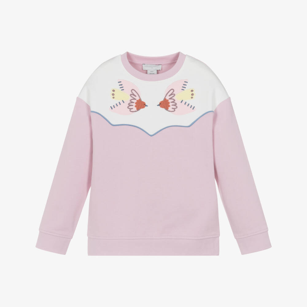 Stella McCartney Kids-Розовый хлопковый свитшот с птицей для девочек | Childrensalon Outlet