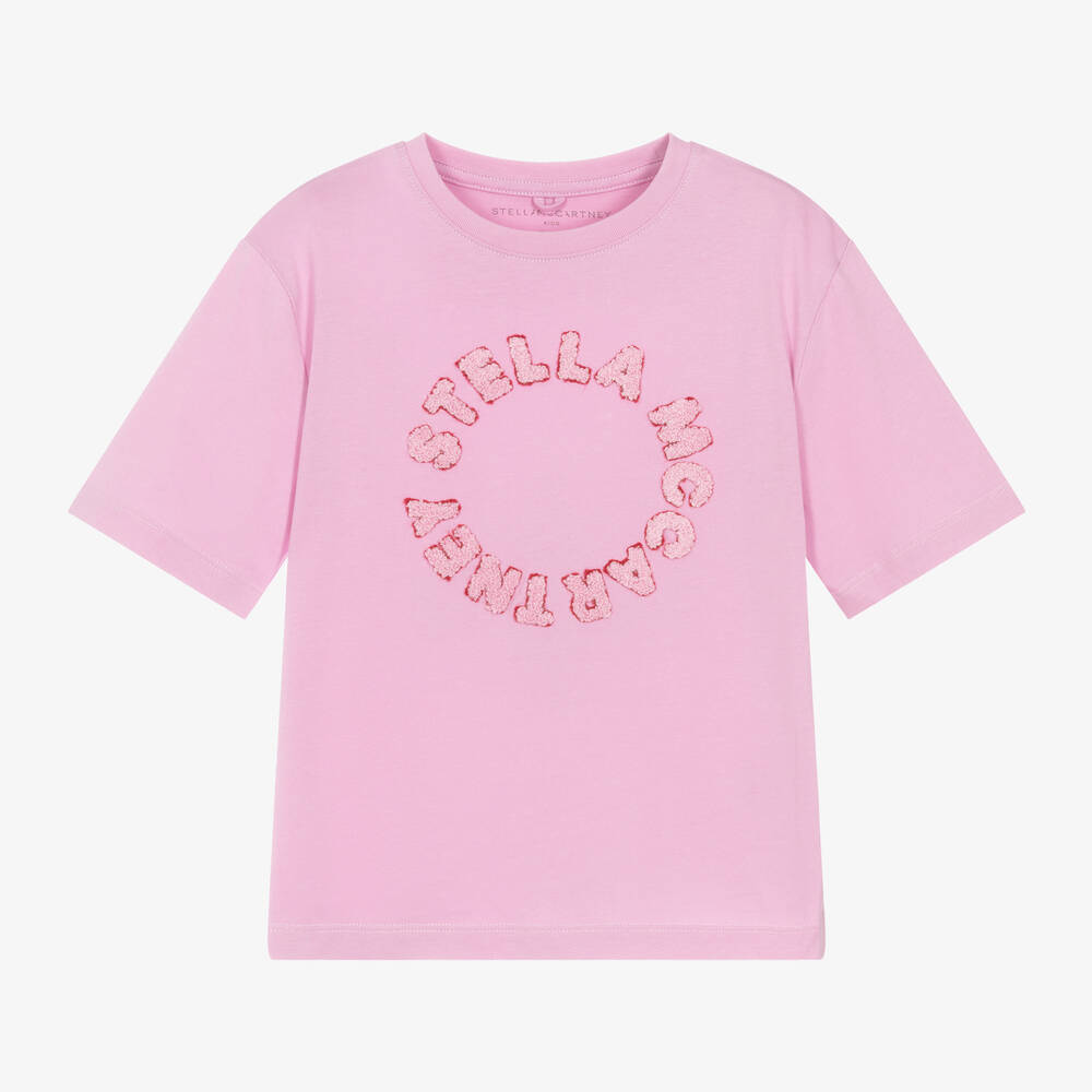 Stella McCartney Kids-Girls Pink Cotton & Bouclé T-Shirt | Childrensalon Outlet