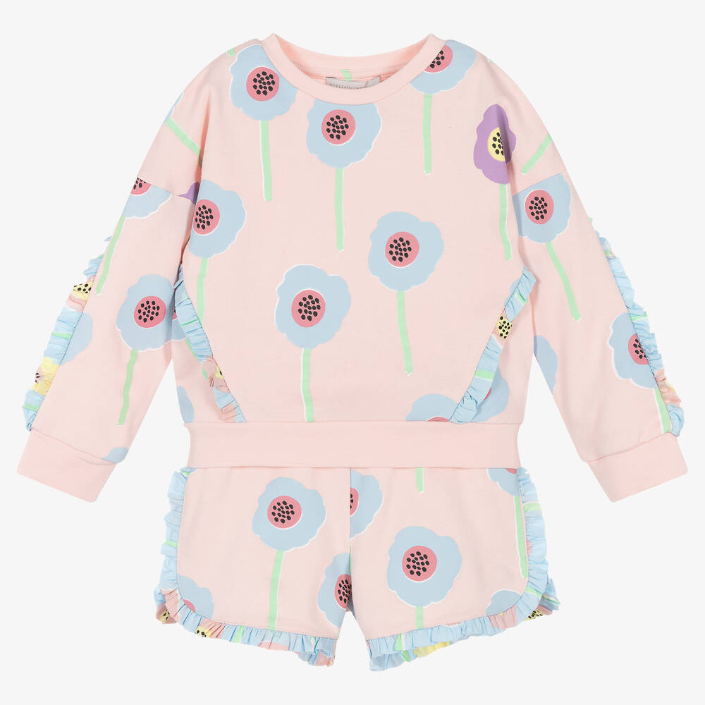 Stella McCartney Kids - Girls Pink Cotton Floral Tracksuit | Childrensalon