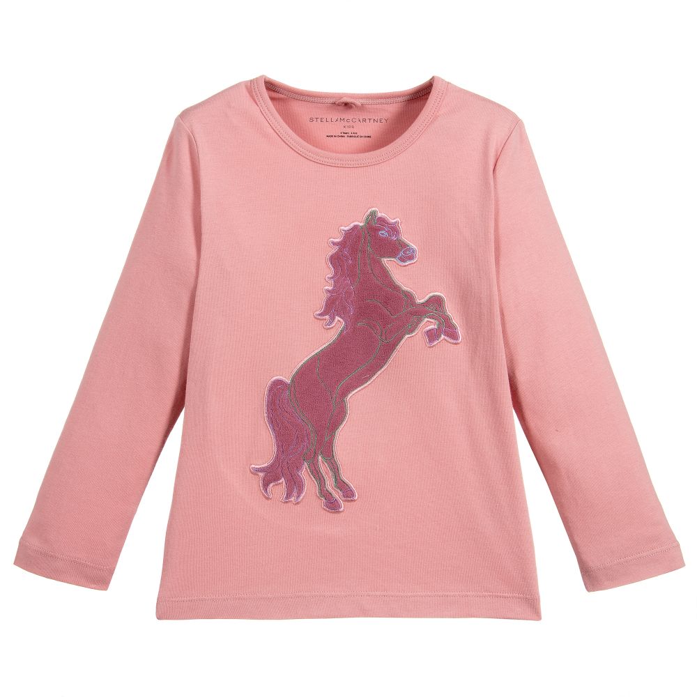 Stella McCartney Kids - Girls Pink Cotton Horse Top | Childrensalon Outlet