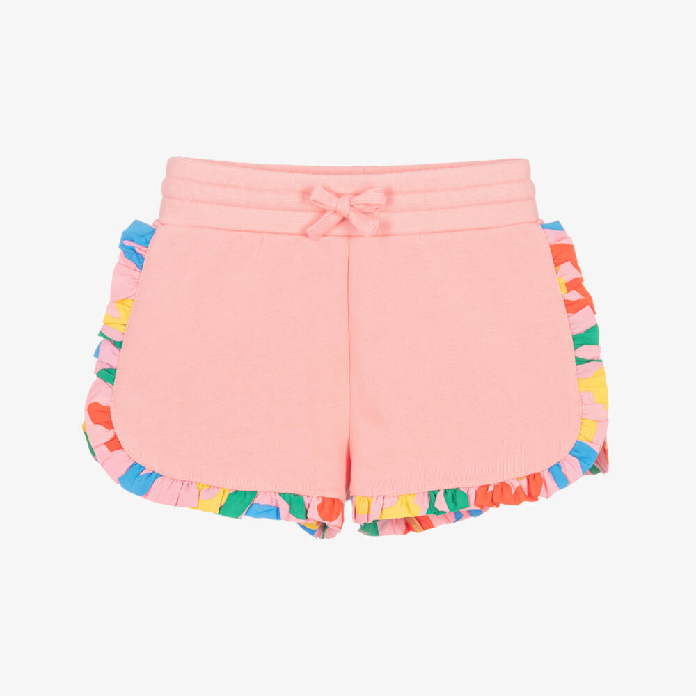 Stella McCartney Kids-Girls Pink Cotton Jersey Shorts with Colourful Ruffles | Childrensalon Outlet