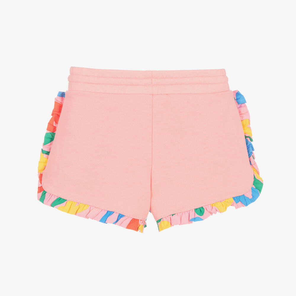 Stella McCartney Kids-Girls Pink Cotton Jersey Shorts with Colourful Ruffles | Childrensalon Outlet