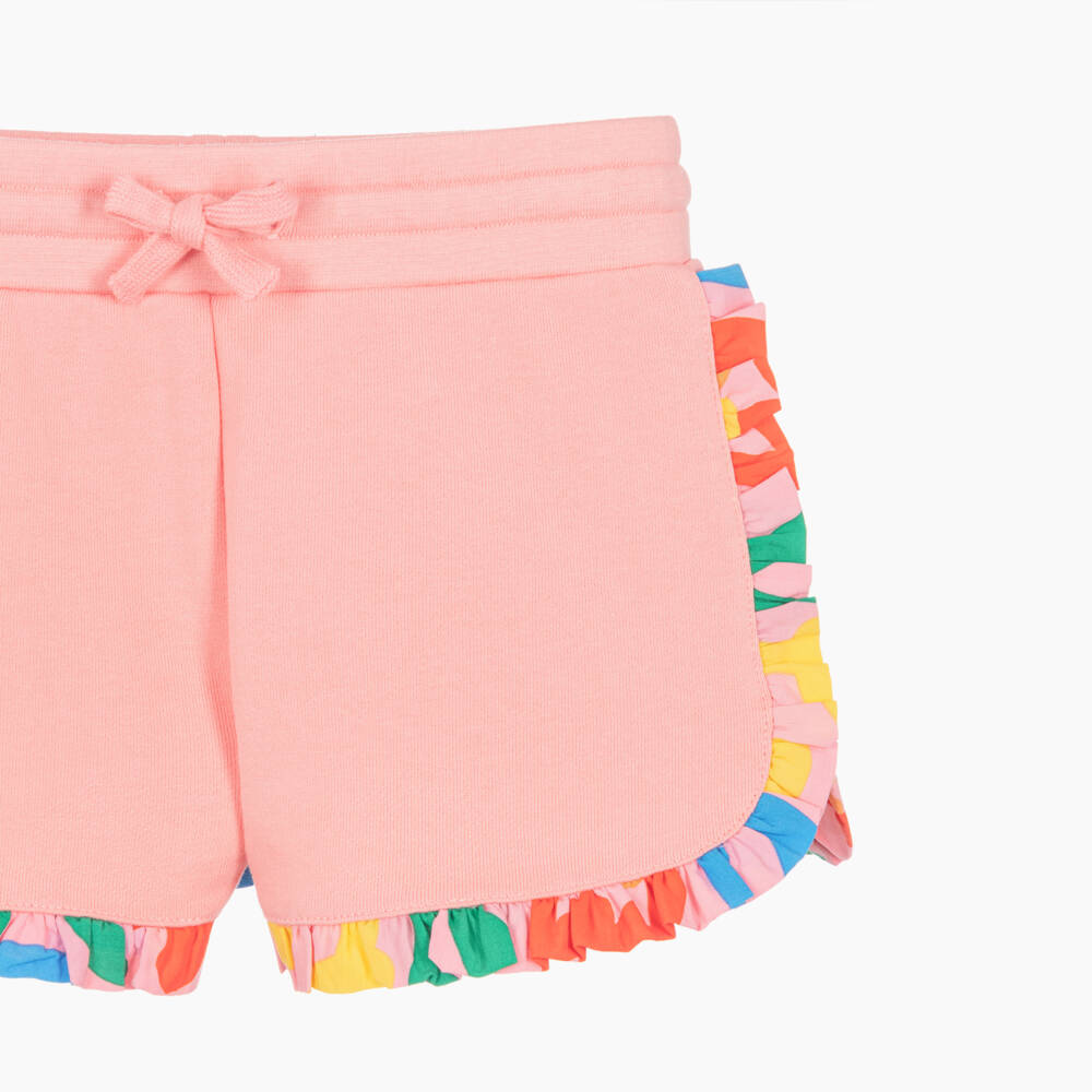 Stella McCartney Kids-Girls Pink Cotton Jersey Shorts with Colourful Ruffles | Childrensalon Outlet
