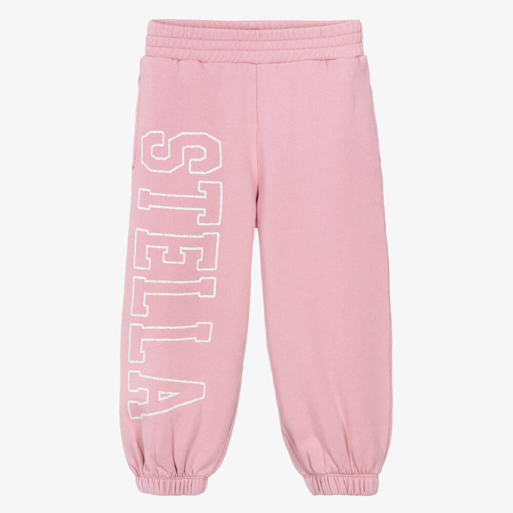 Stella McCartney Kids-Girls Pink Cotton Joggers with Stella Logo | Childrensalon Outlet