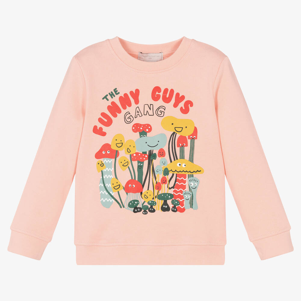 Stella McCartney Kids - Girls Pink Cotton Mushrooms Sweatshirt | Childrensalon