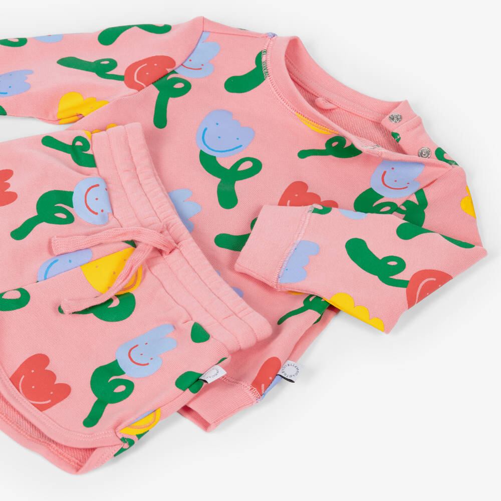 Stella McCartney Kids-Girls Pink Cotton Shorts Set with Tulip Print | Childrensalon Outlet