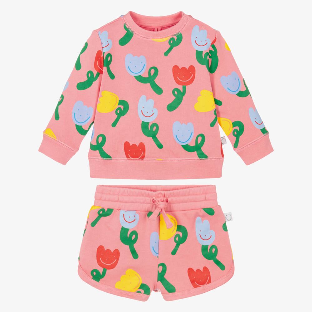 Stella McCartney Kids-Girls Pink Cotton Shorts Set with Tulip Print | Childrensalon Outlet