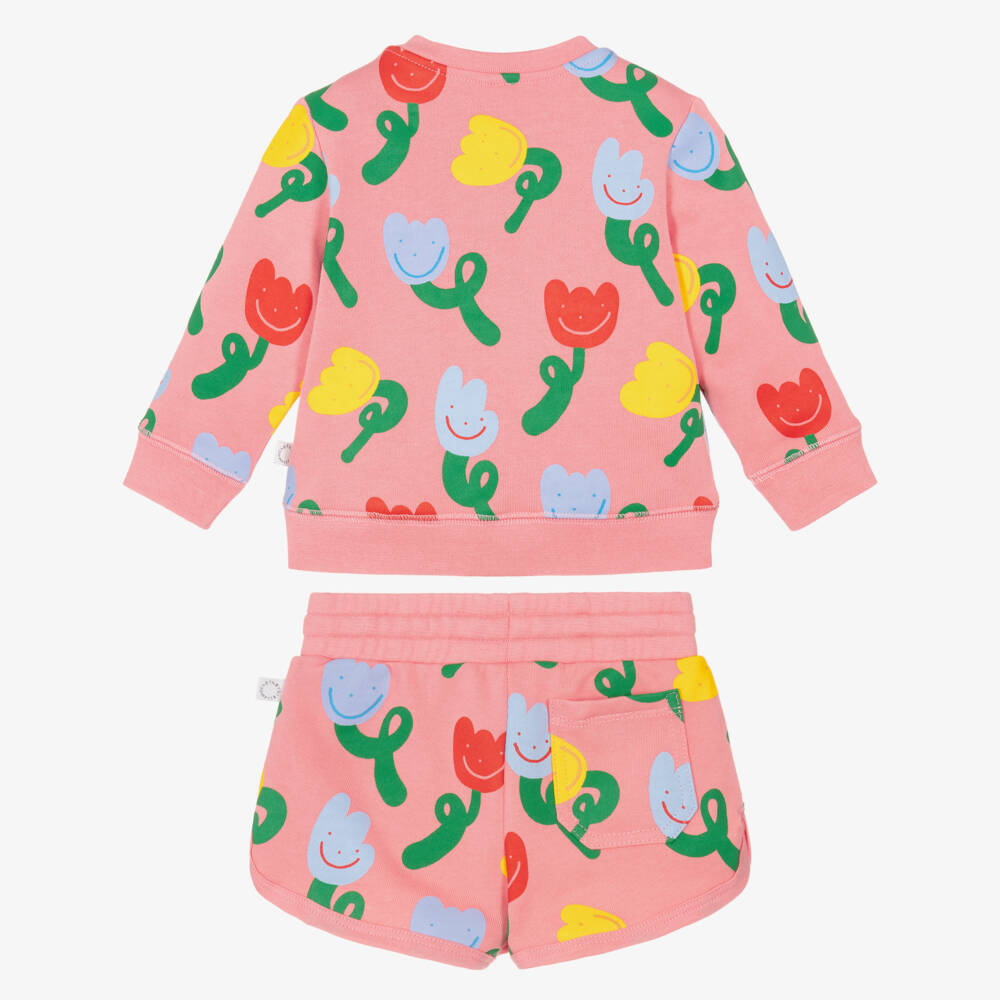 Stella McCartney Kids-Girls Pink Cotton Shorts Set with Tulip Print | Childrensalon Outlet