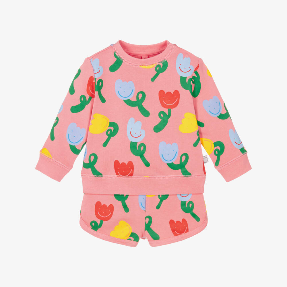 Stella McCartney Kids-Girls Pink Cotton Shorts Set with Tulip Print | Childrensalon Outlet