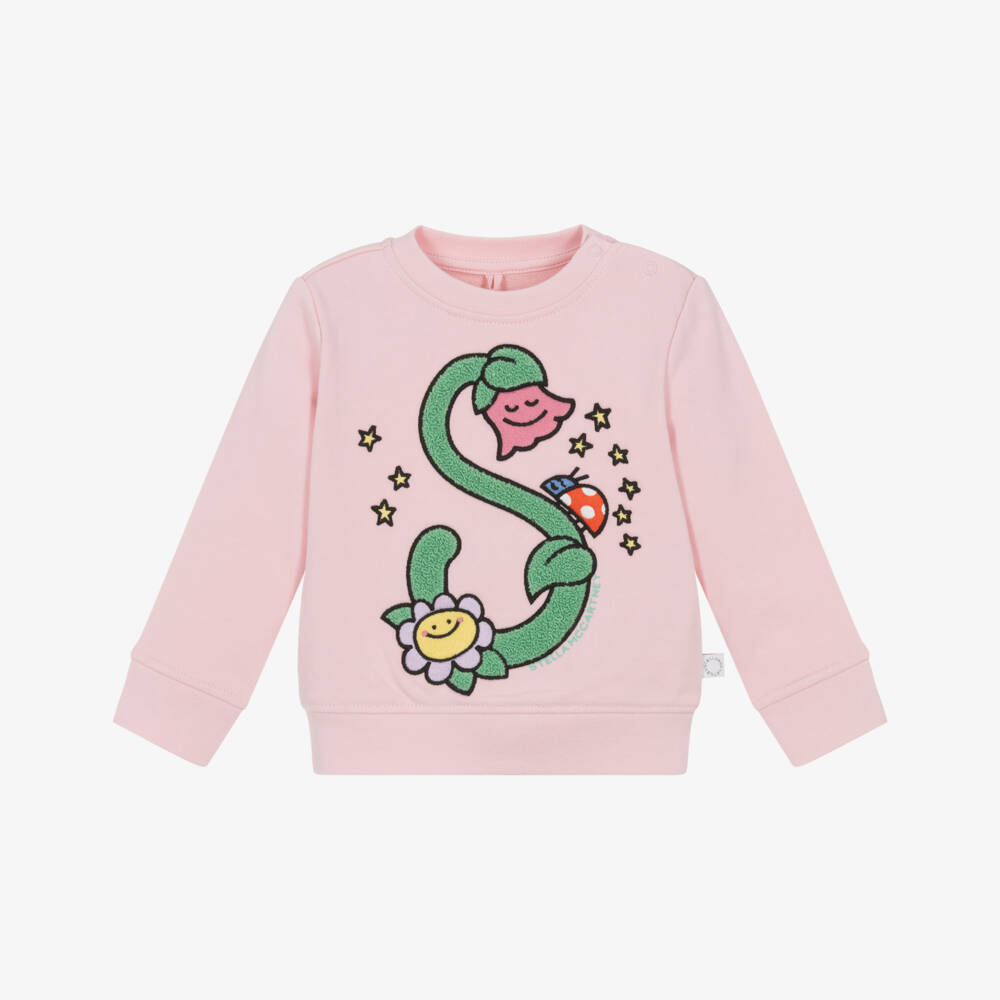 Stella McCartney Kids-Girls Pink Cotton Smiling Flowers Sweatshirt | Childrensalon Outlet