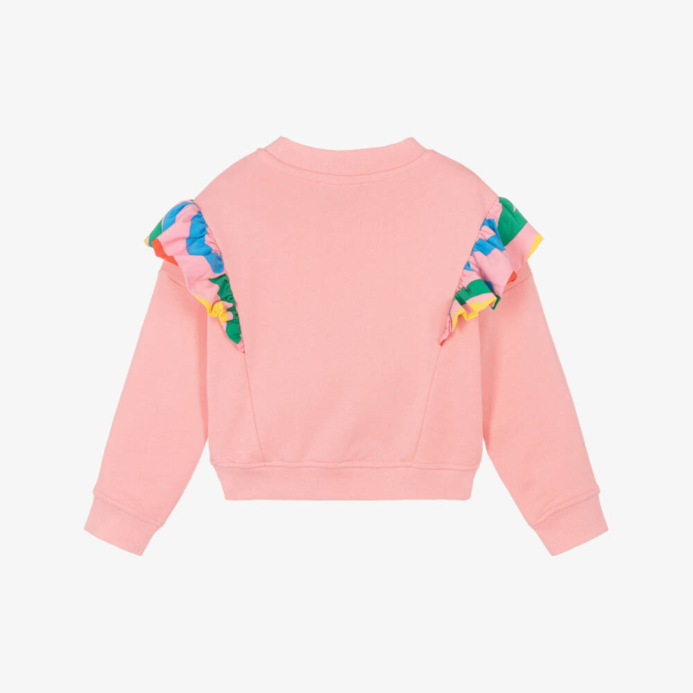 Stella McCartney Kids-Girls Pink Cotton Sweatshirt with Colourful Ruffles | Childrensalon Outlet