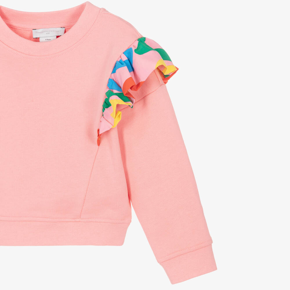 Stella McCartney Kids-Girls Pink Cotton Sweatshirt with Colourful Ruffles | Childrensalon Outlet
