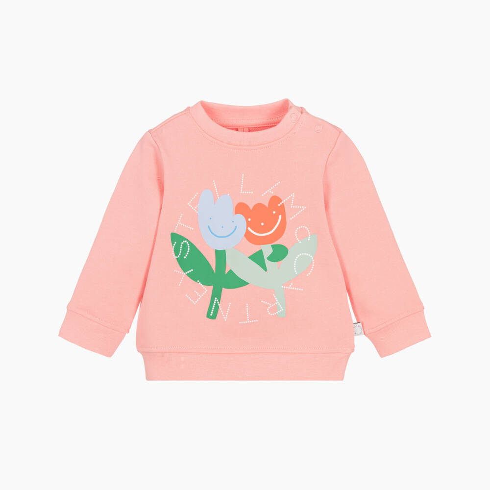 Stella McCartney Kids-Girls Pink Cotton Sweatshirt with Tulip Logo | Childrensalon Outlet