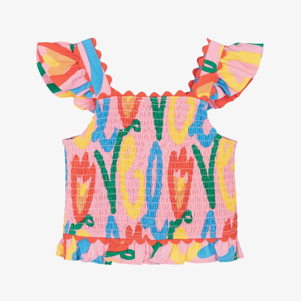 Stella McCartney Kids-Girls Pink Cotton Top with Tulip Love Print | Childrensalon Outlet