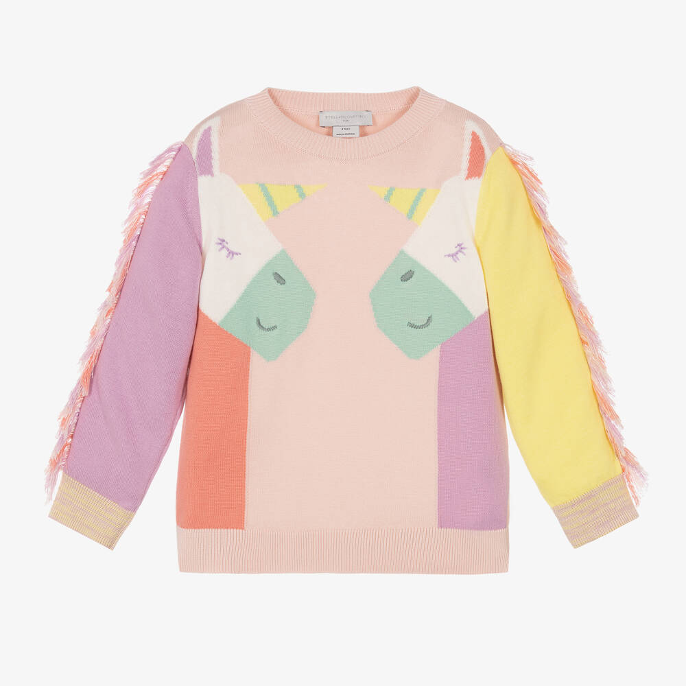 Stella McCartney Kids - Girls Pink Cotton Unicorn Sweater | Childrensalon