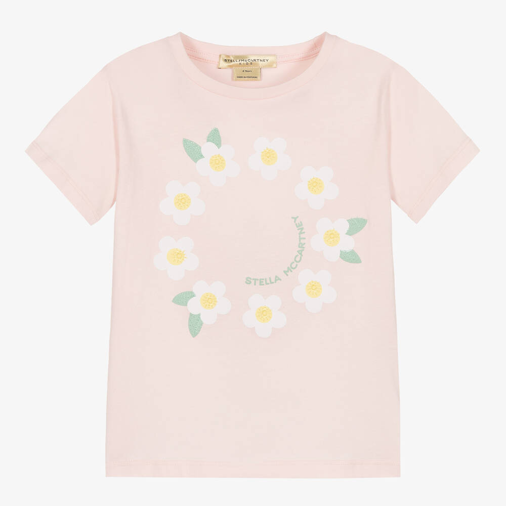 Stella McCartney Kids - Розовая футболка с венком из ромашек | Childrensalon