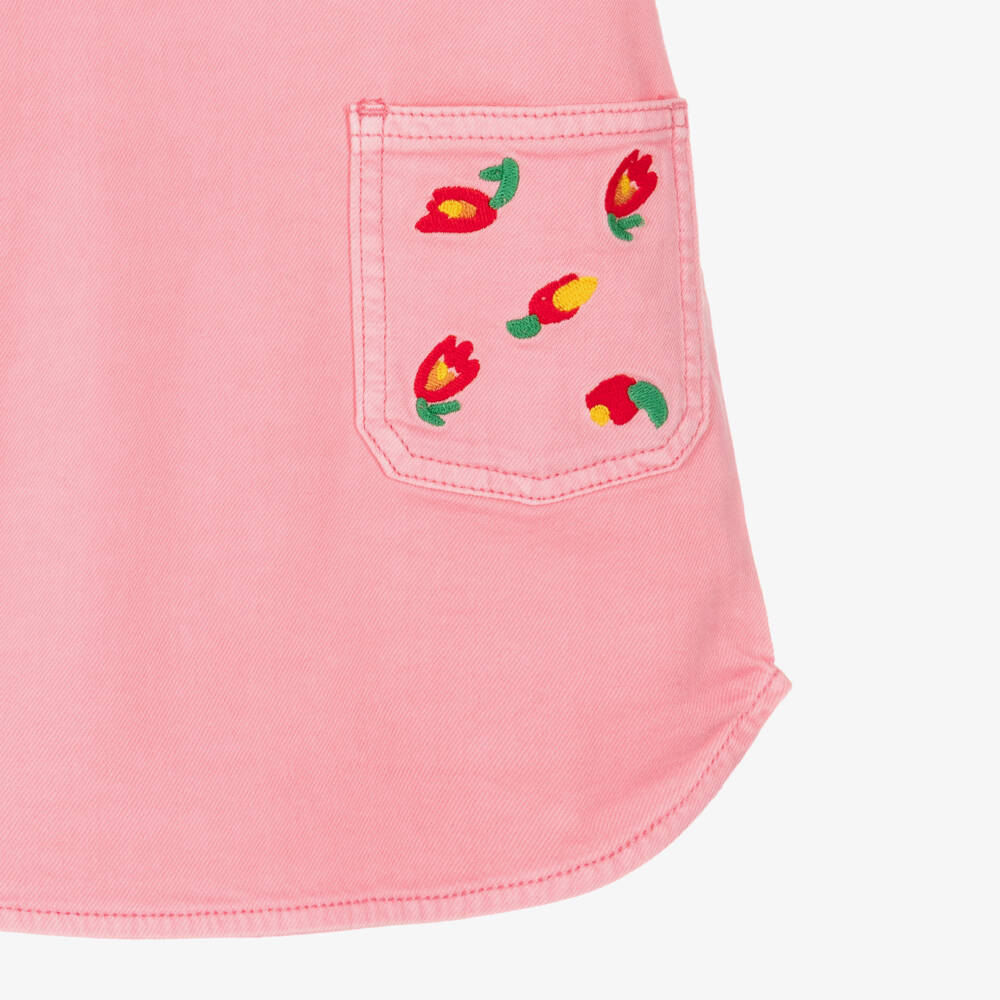Stella McCartney Kids-Girls Pink Denim Dress with Flower Embroidery | Childrensalon Outlet
