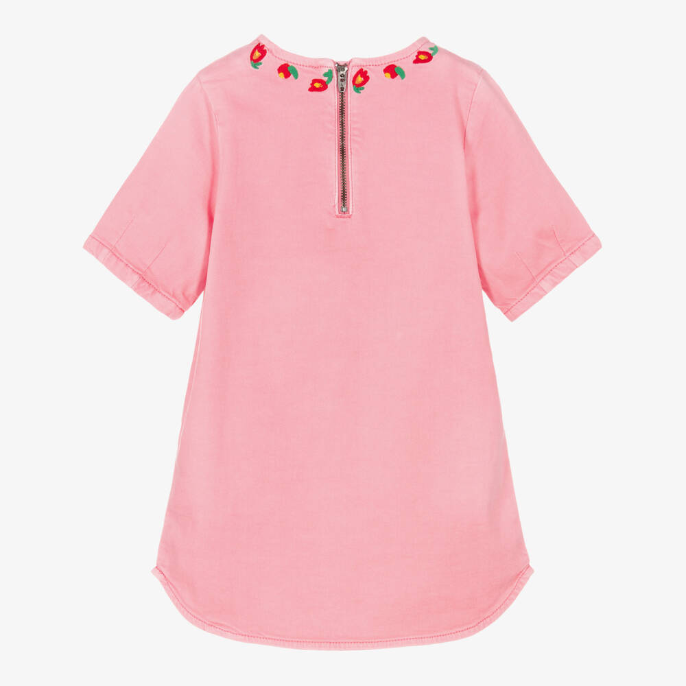Stella McCartney Kids-Girls Pink Denim Dress with Flower Embroidery | Childrensalon Outlet