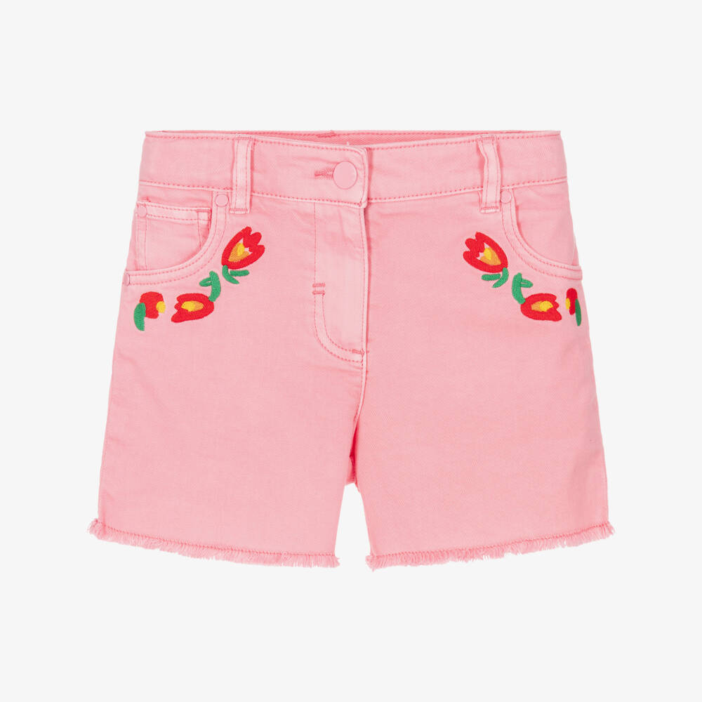Stella McCartney Kids-Джинсовые шорты с цветами розовые для девочек | Childrensalon Outlet