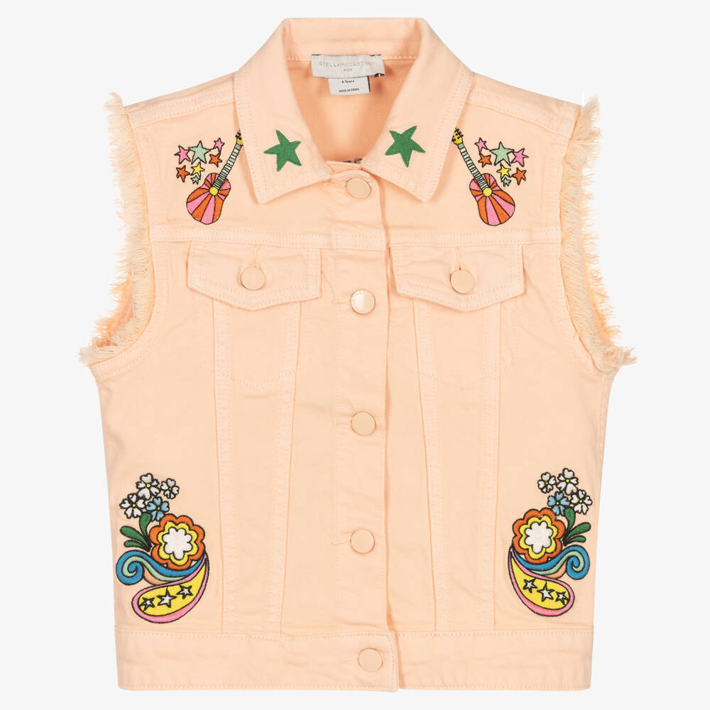 Stella McCartney Kids-Girls Pink Dream Embroidered Denim Gilet | Childrensalon Outlet