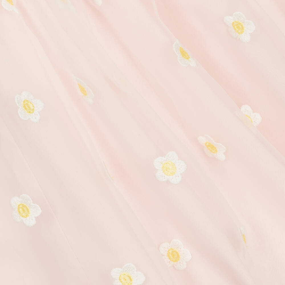 Stella McCartney Kids-Розовое платье из органзы с вышитыми ромашками | Childrensalon Outlet
