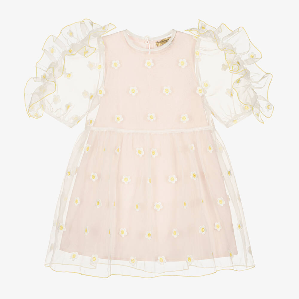 Stella McCartney Kids - Girls Pink Embroidered Daisy Organza Dress | Childrensalon